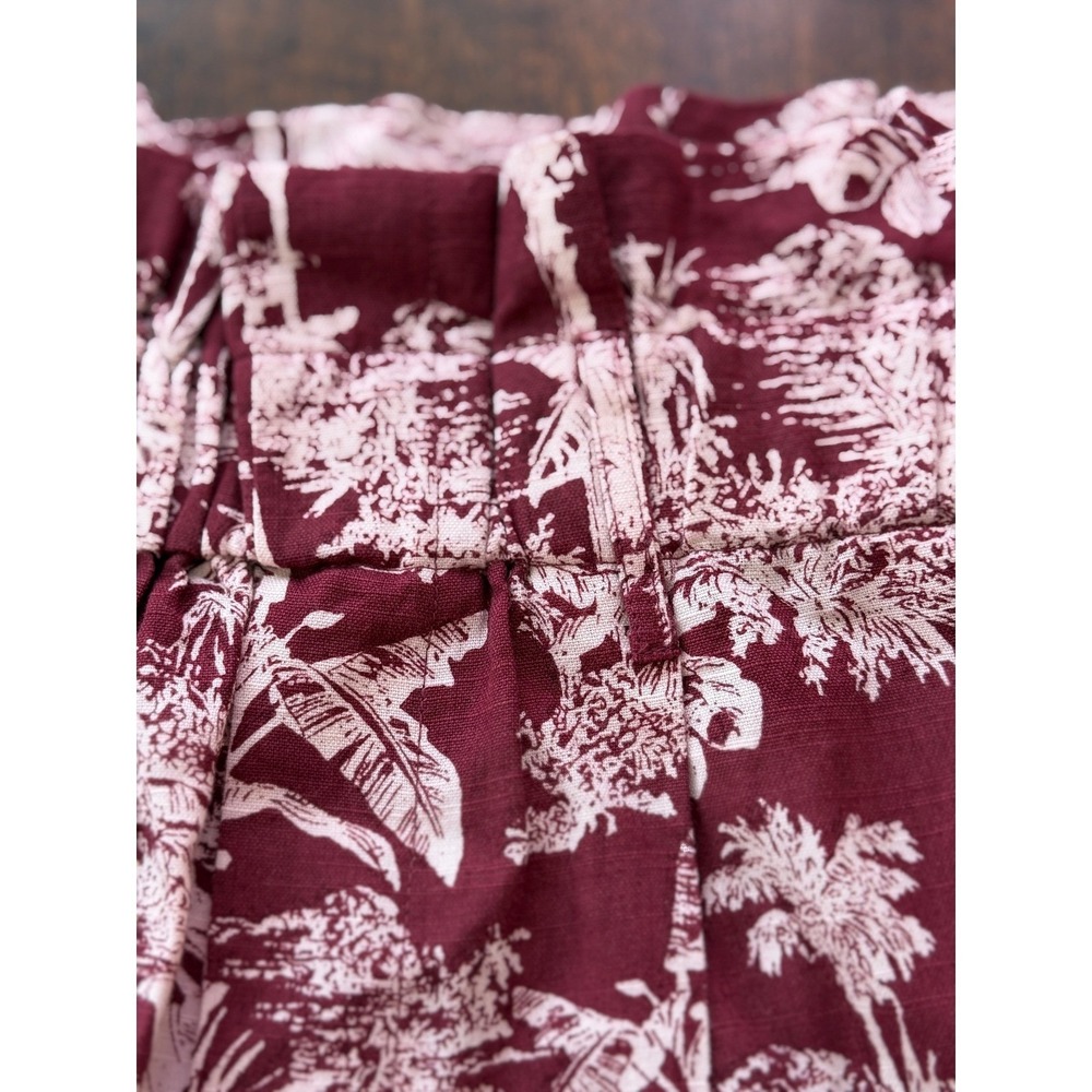 Miss June Paris Burgundy Tropical Palm Toile Paperbag Waist Cotton Shorts Size 1 - Picture 3 of 10